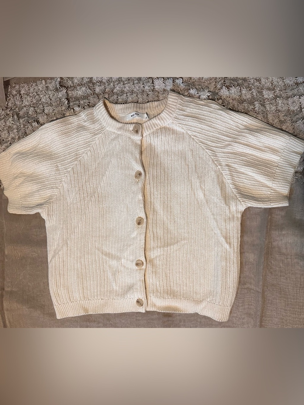 Mod Ref Cream Ribbed Button-Front Cardigan